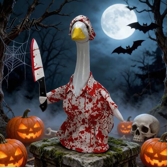 Fun Scary Halloween Design Porch Goose Outfit, Blood Clothes with Hat & Horror Style Costume Knife Knife, for Haunted House Party Favors Festive