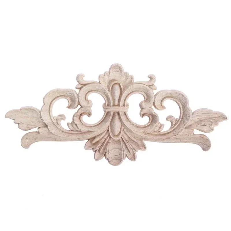 1Pc Classic Wood Carved Corner Applique Frame Unique Natural Floral Wood Carved Vintage Furniture Frame Wall Door Craft Decor