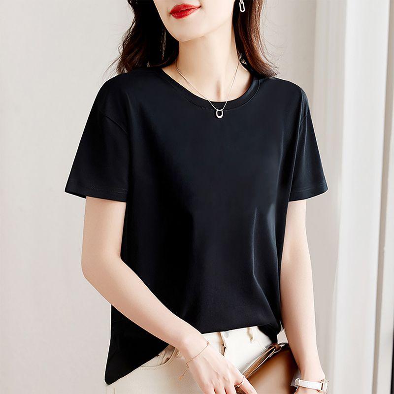 

Brand Discount Cotton Hem Curved 3/4 Sleeve Female t-shirt Top Loose Belly Covering New Chinese Half Sleeve Top Pure Black T-Shirt 828 [Short Sleeves] XXL