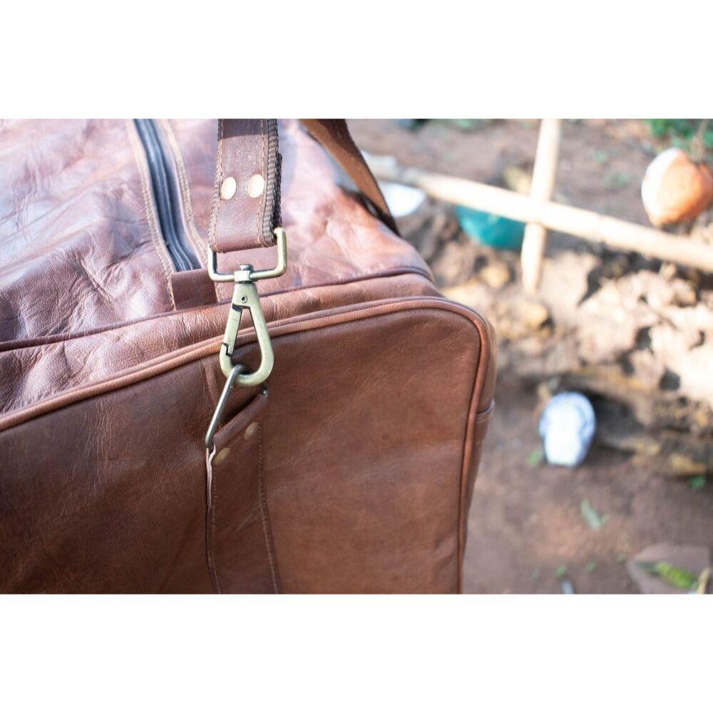 Men's Genuine Goat Leather Vintage Gym Traveler Travel Luggage Bag