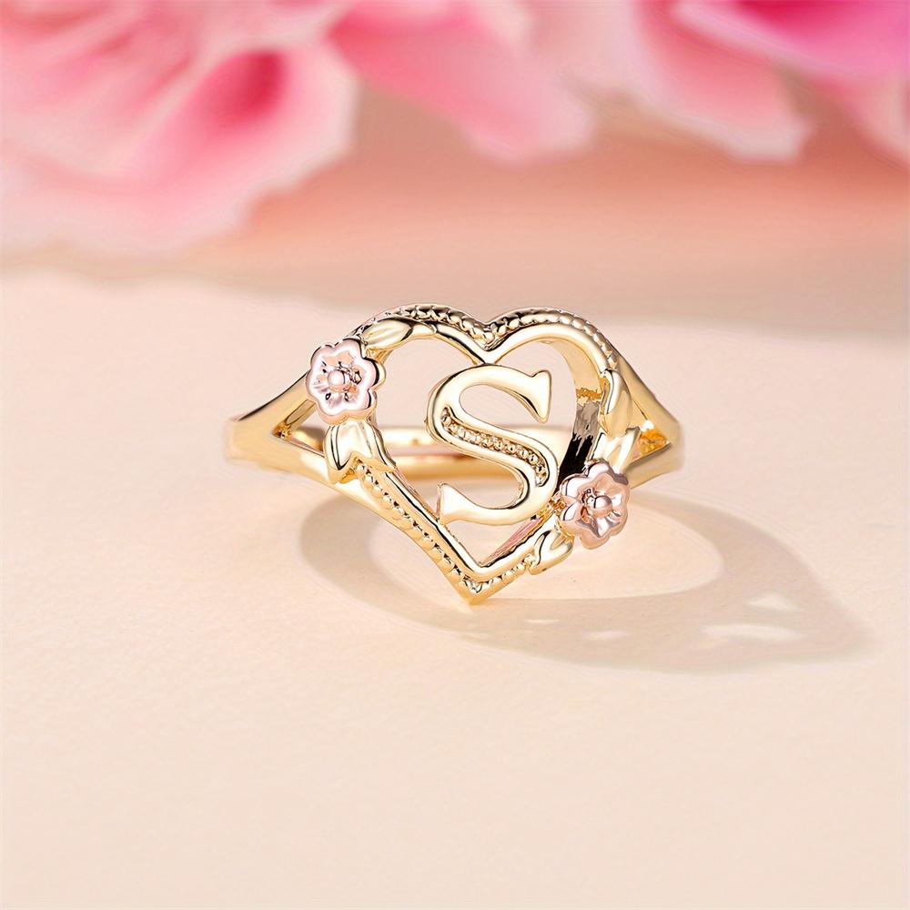 Vintage Hollow Letter S Cute Small Flower Opening Rings For Women Antique Gold Color Wedding Bands Party Jewelry Versatile Gifts