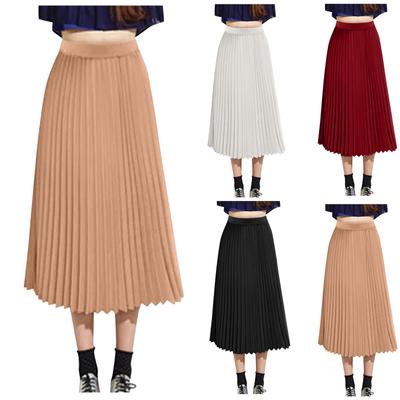 (Qunide) Women's Fashion Loose Casual Elastic High-waisted Beach Skirt Solid Color Draping Pleated Half Skirt