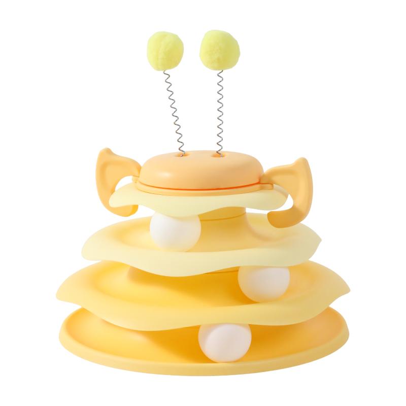 3-stöckiger Katzenspielturm Drehteller Rollkugelspielzeug Interaktives Intelligenz-Trainingsbahn Puzzle Lustige Spiele Zubehör