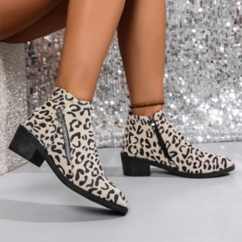 Moda de mujer pies no cansados suela gruesa suave elástico cómodo absorción de impactos impermeable antideslizante casual deportivo leopardo botas Martin
