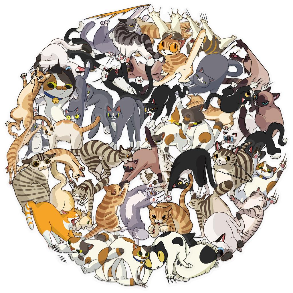 50 Transparent Cartoon Cat Scratch Sticker Pack Waterproof Transparent PET Hand Account Decorative Guitar Notebook