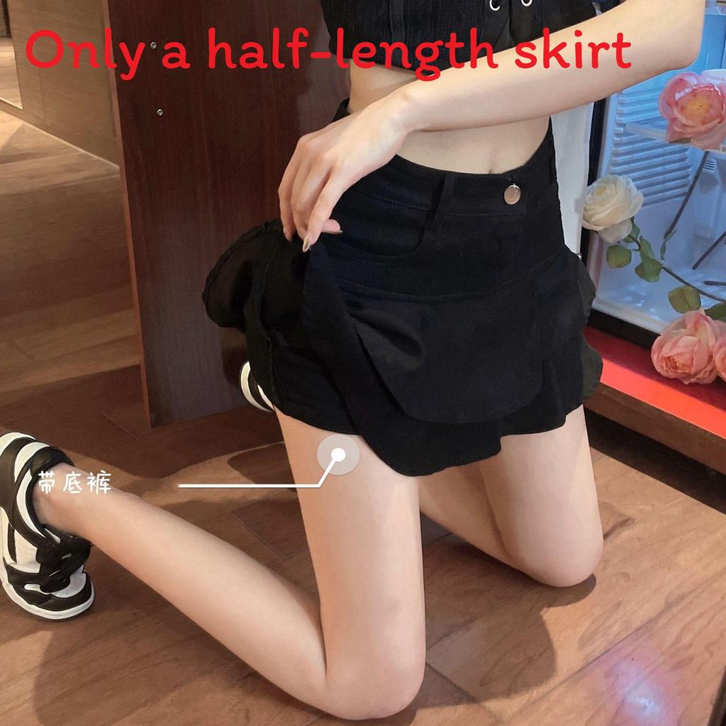 Denim Mini Skirt For Women High Waist Splicing Summer Ruffled Fashionable Casual For Teens
