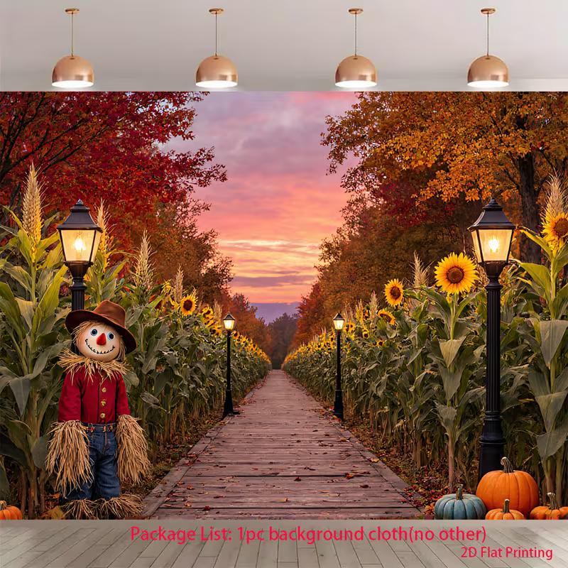 

2D Autumn Farm Scarecrow Backdrop 2D Sunflower Pumpkin Photo Background for Themed Shoot 47.2x31.5inch/120*80cm