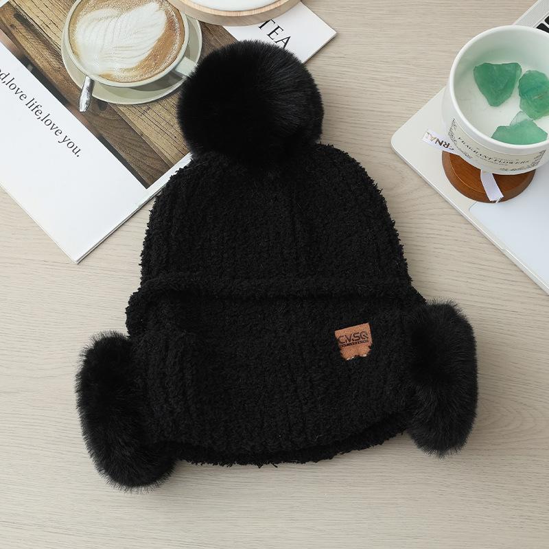 Solid Color Versatile Outdoor Casual Earphones Bag Ear Protection Hat Autumn and Winter Thick Plush Hat Fashionable British Style Warm Hat New