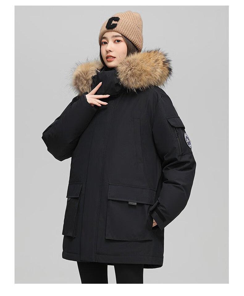 Men's American Style Winter Parka with Large Fur Collar, Mid-Length Outdoor Couple's Jacket, Mountain Windbreaker