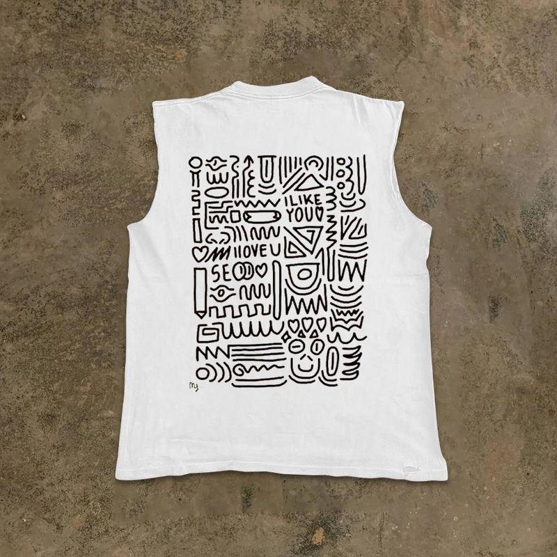 

Make Money to Do Charity Suction Ventilation Pure Cotton! Back Graffiti Oversize Loose Couple Outfit Sleeveless Vest White M [250g Heavy weight pure cotton]]