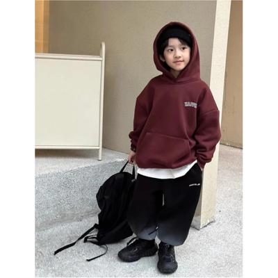 Boys Spring and Autumn Hooded Pocket Sports Sweatshirt Middle and Big Kids Long Sleeve Pullover Top