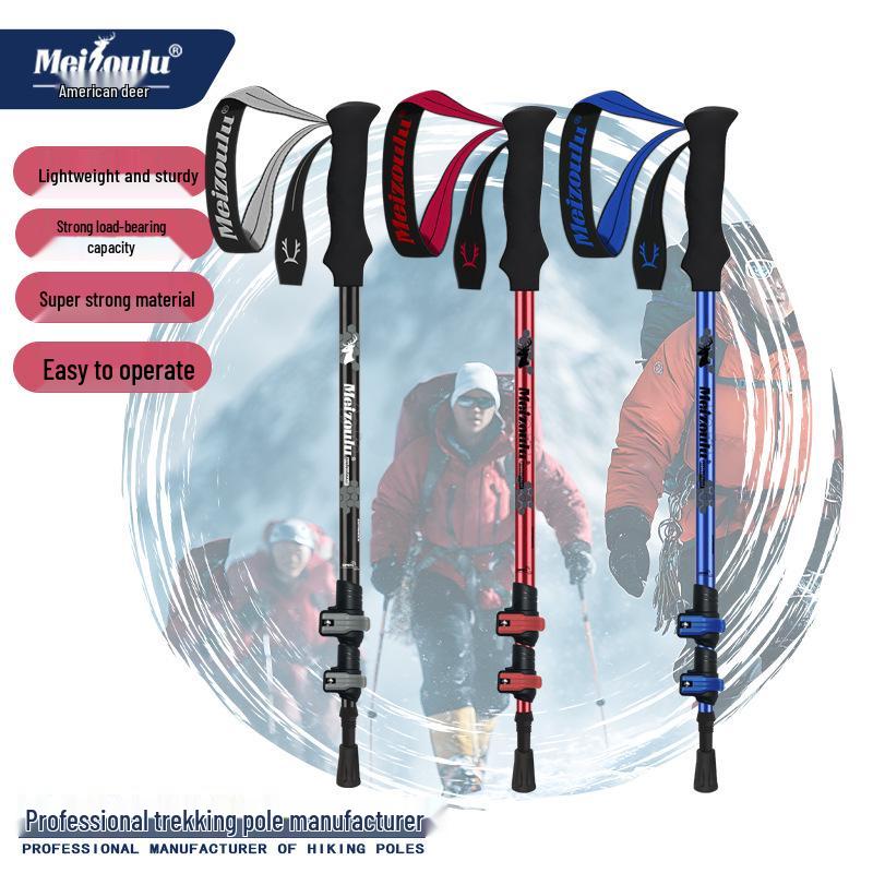 3-Section Telescopic Aluminum Trekking Poles: Multifunctional Hiking and Climbing Cane.