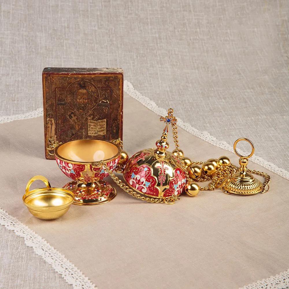 New 2026 HT Church Product Supplier Orthodox Incense Burner and Wall Hook Set Religion Gift Church Home Censer Decoration Gift