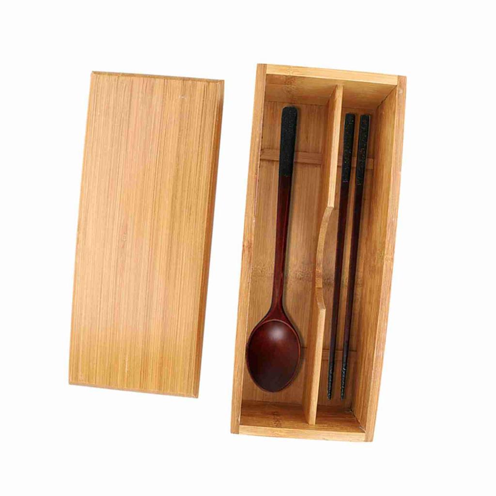 Caja de Palillos Japoneses Vajilla Cuchara Jaula Caja de Almacenamiento de Bambú Contenedor