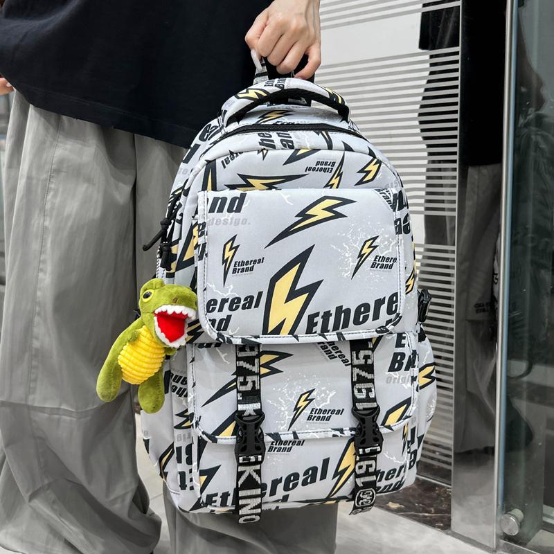 Lightning Print Backpack Large Capacity Graffiti Unisex Schoolbag Junior High School Student Backpack