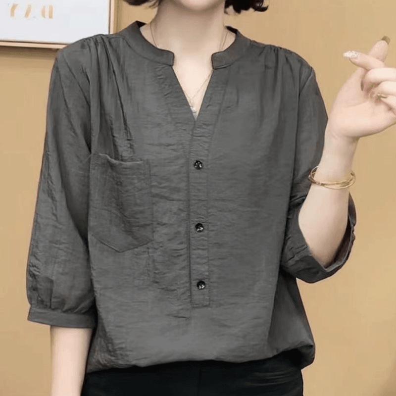 

Silk and Linen Off-the-Shoulder Summer Casual Women s Loose Shirt L сірий колір