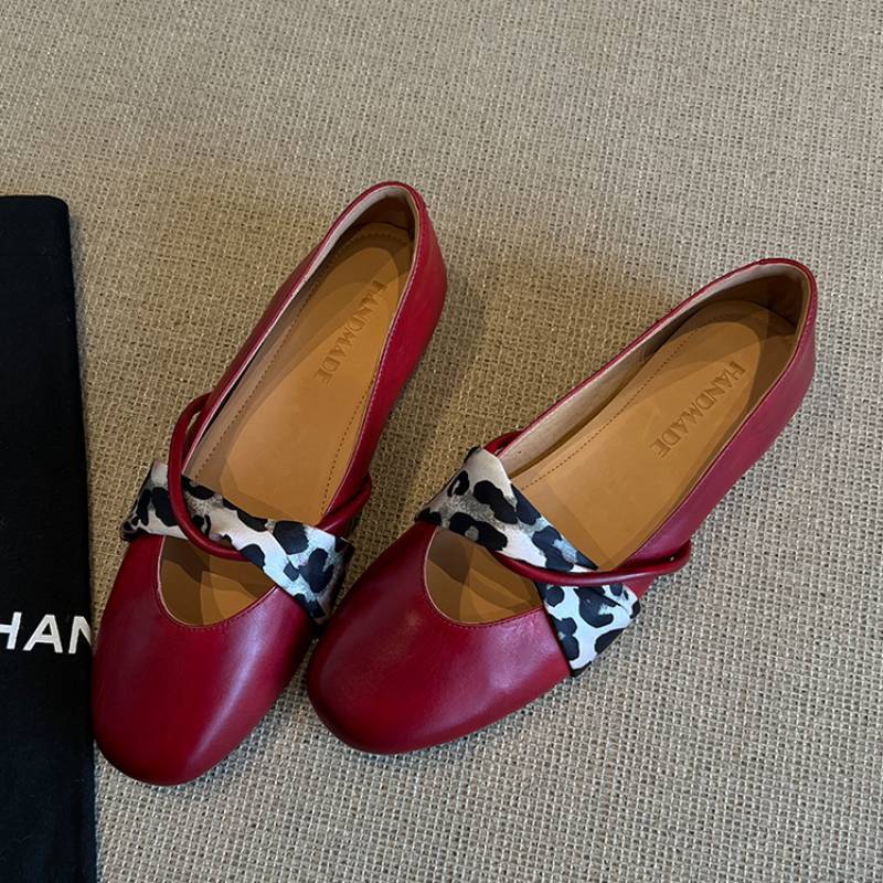 Sheepskin version~ Round head ballet flat leather shoes, shallow mouth single shoes, women's versatile French gentle wind Mary Jane shoes