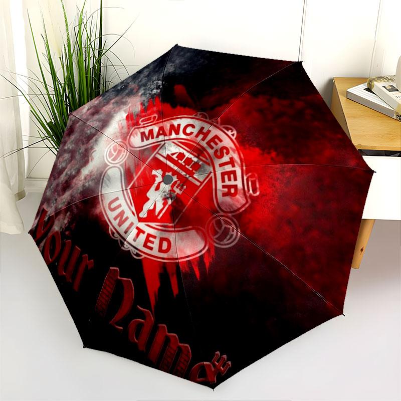 1 PC Automatic Folding Umbrella - Manchester United F Custom Name Pattern, Portable & Foldable Design with 8 Ribs, Christmas Birthday Gifts