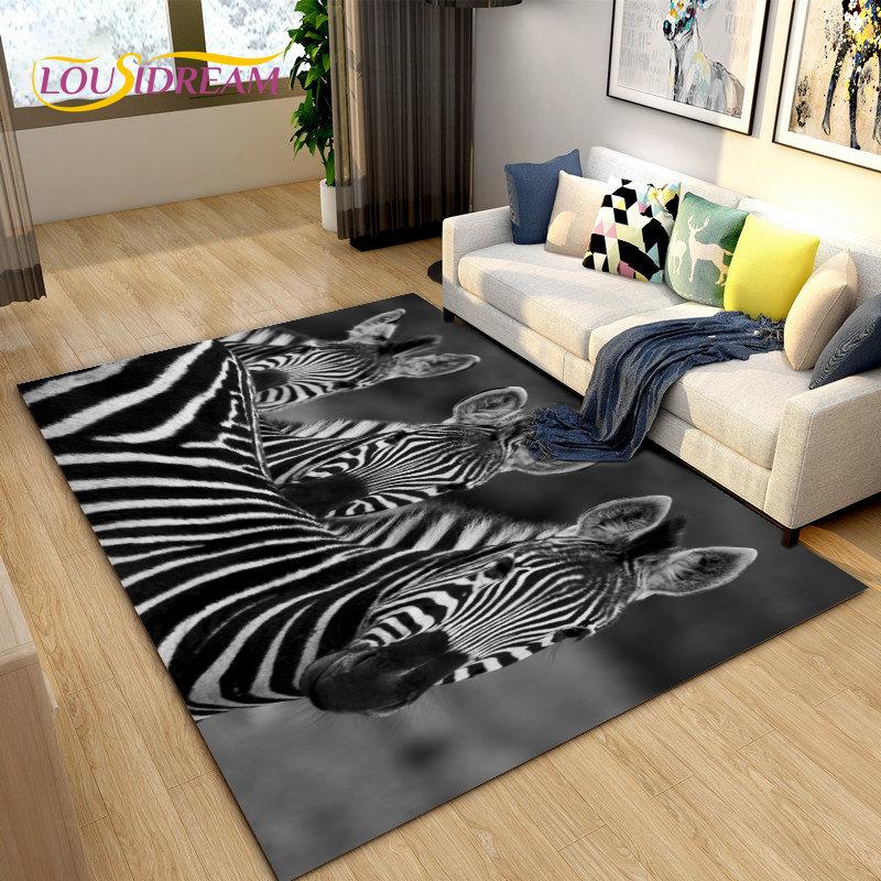 Wild Animal Zebra Area Rug Large,Carpet Rug for Living Room Bedroom Kitchen Doormat Decoration,Children Play Non-slip Floor Mat