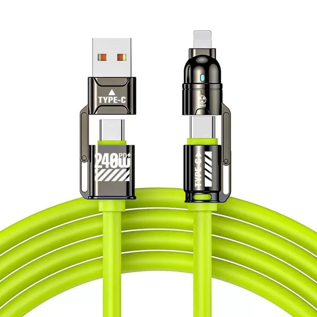 Maximal 240W 4-i-1 Snabbladdningskabel, med två hängande laddningskablar, Utrustad med USB-A/Type-C/Lightning, 4-i-1 Snabbladdningskabel