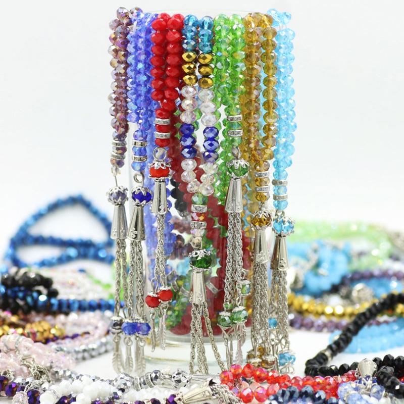 Crystal Tasbih Prayer Bead  Muhammad Islamic Prayer Rosary Beads Muslim Islam 99 Prayer Beads Necklace Foldable