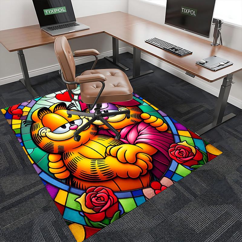 1 Stück Garfield & Odie Buntglas Stuhlmatte, Rutschfeste Teppichmatte für Bürostühle, Festliches Geschenk, Alle Jahreszeiten, Geeignet für Heimdekoration, Wohnzimmer, Bett