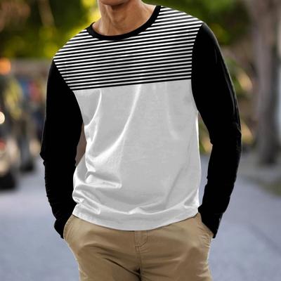 T-shirt à motif rayures color block pour hommes T-shirts colorés imprimés en 3D Été Décontracté Manches longues Ample Col rond Hauts T-shirts