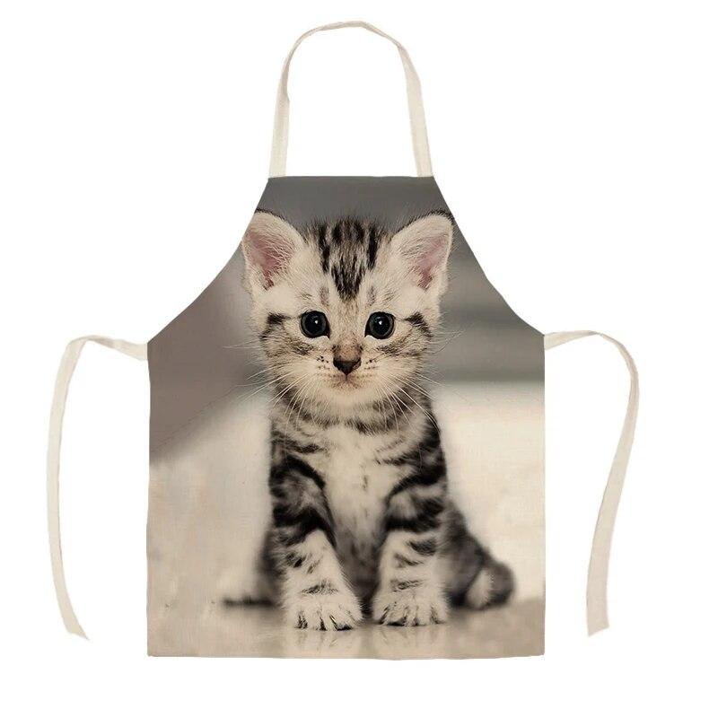 Cute Cat Print Kitchen Apron Sleeveless Linen Cooking Apron Adult Women Men Home Cleaning Baking Accessories Easy Clean Bibs