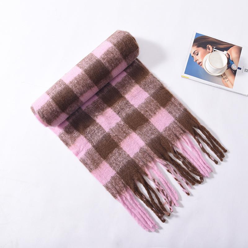 Korean atmosphere scarf warm fashion versatile white student cycling windproof ear protection extended plaid scarf