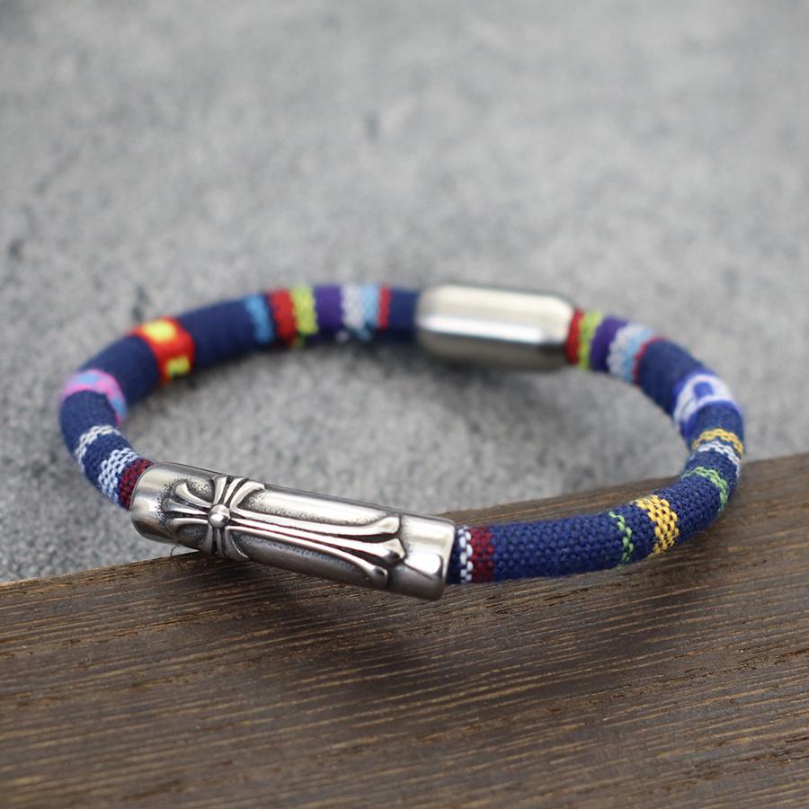 Brățară Cruce Gotică Brodată Față-Verso Stil Boho Etnic Multicolor Frânghie din Pânză Curcubeu Bijuterii Prietenie pentru Bărbați Femei