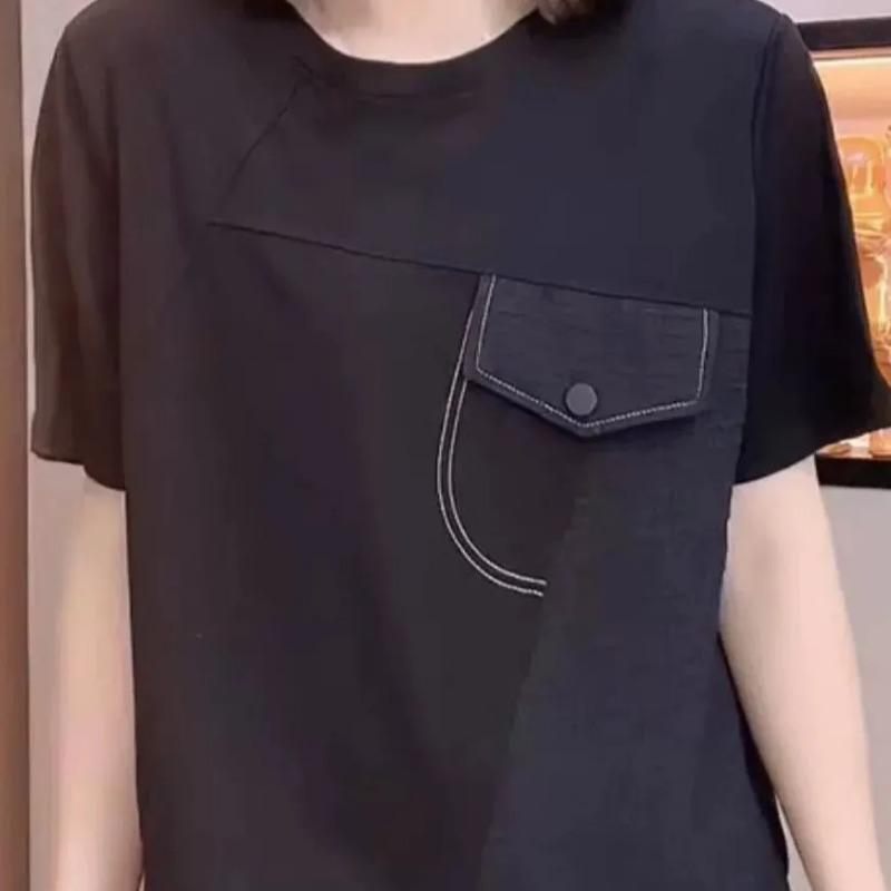 Large Size Cotton Irregular Short-sleeved T-shirt Women's Summer New Fashion Round Neck Loose Slimming Top