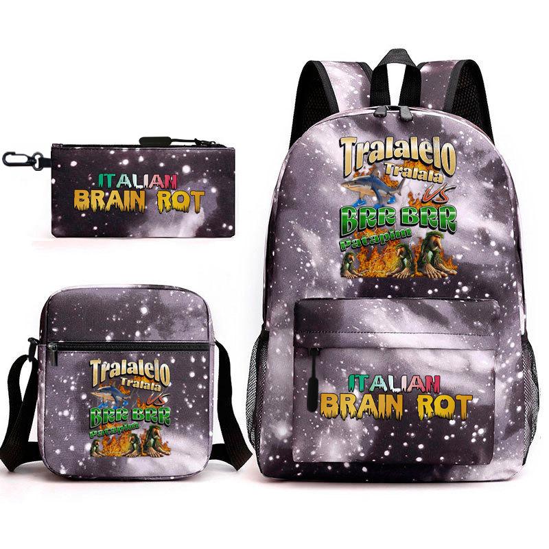 Abstract Foreign Shanhaijing Schoolbag Tongtongsahur Cartoon Primary School Student Backpack Three-piece Set D