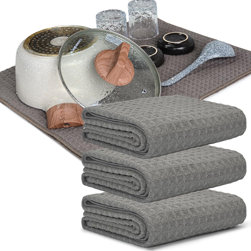 

KYOSAMA Dish Drying Towel, Large Size 80*50cm, Absorbent, Quick-Drying Cloth, for Drying Dishes, Pots and Pans (Gray, Set of 3)