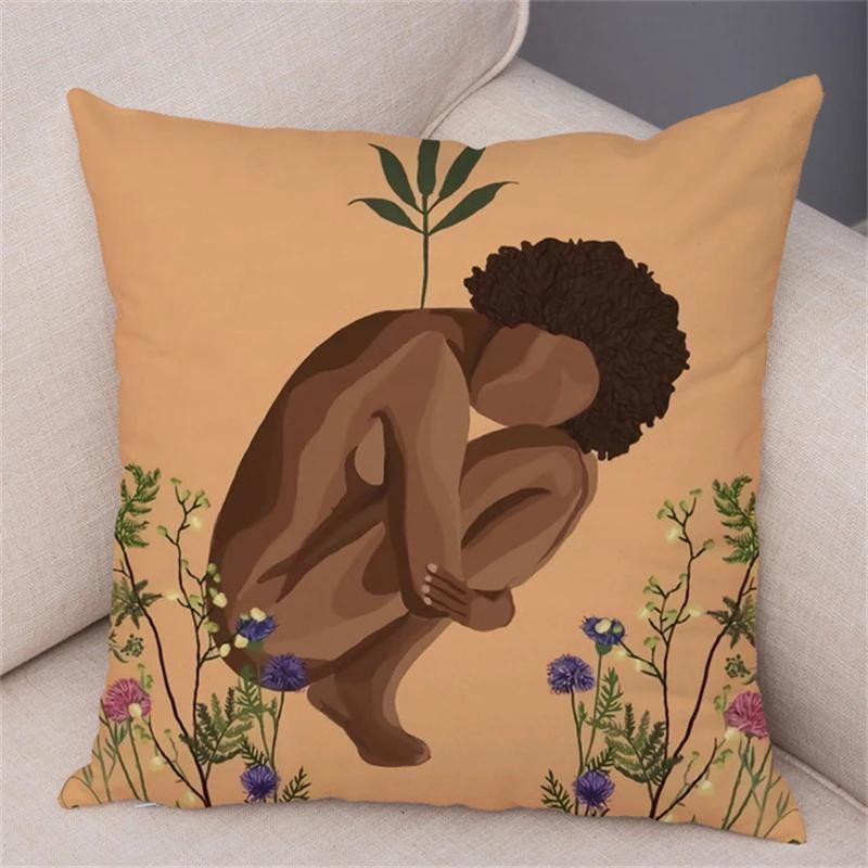 Geometric Pattern Fashion Women Sofa Car Home Decor Cushion Cover Black African Girl Pillowcase