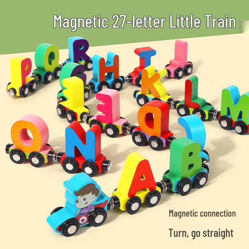 

Wooden Magnetic Train with Letters & Numbers - Educational Toy for Ages 1-3