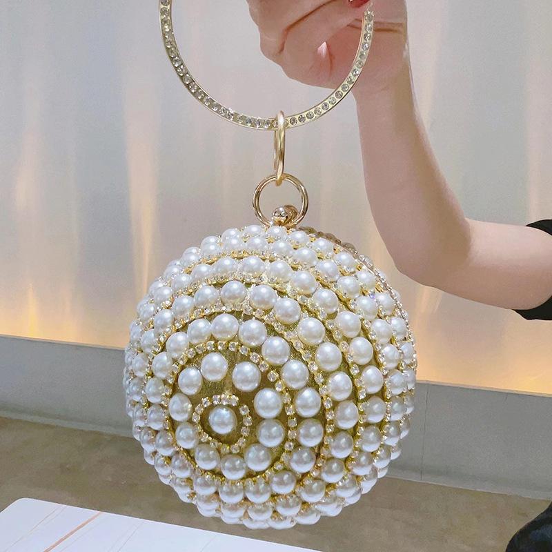 Runde Perlen-Kupplungstasche Mini-Handtasche Luxuriöse Elegante Abendtasche Ringgriff Für Damen Braut Brautjungfer Hochzeitsfeier Handtasche