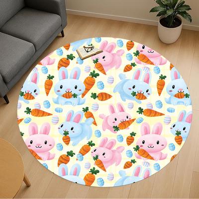 1pc Easter Bunny Round Chair Mat Area Rug - Non-Slip, Floor Mat for Office, Bedroom, and Indoor Decor -1002177