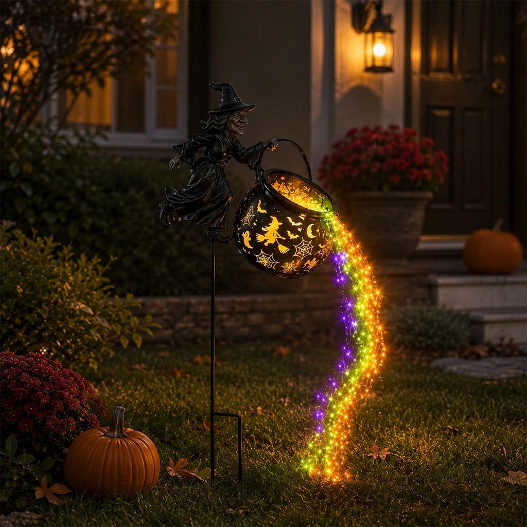 Lanterne de Jardin Chaudron de Sorcière avec Effet Luminescent pour Halloween et Décor Extérieur