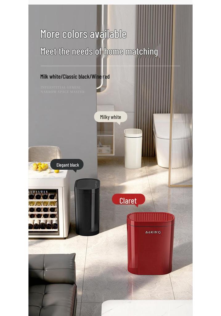 Press-Type Trash Can with Lid and Wheels for Bathroom Crevice