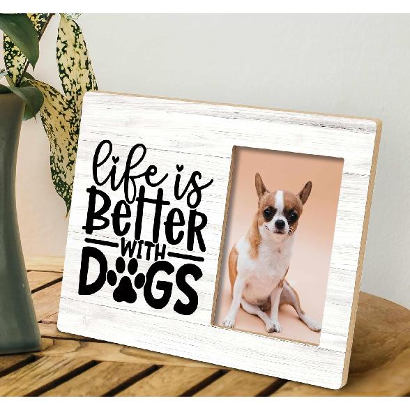 SRADMO Dog Picture Frame, Gift for Dog Mom Dad Lovers, Life Is Better With Dogs 10x8 Inch Wooden Tabletop Photo Frame