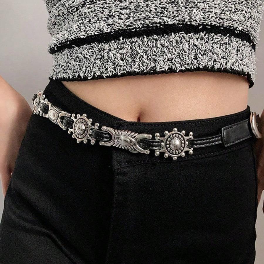 Versatile jeans accessories, high-end and niche design, waist chain, retro carved waistband, belt