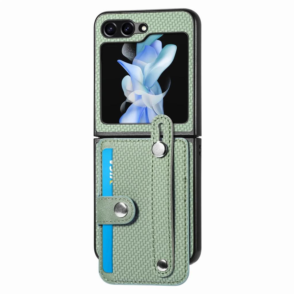 Wallet Case With Card Holder & Wrist Strap for Samsung Galaxy Z Flip 6 5 4 3 2 Flip6 Flip5 Flip4 Flip3 Flip2 5G PU Leather Cover