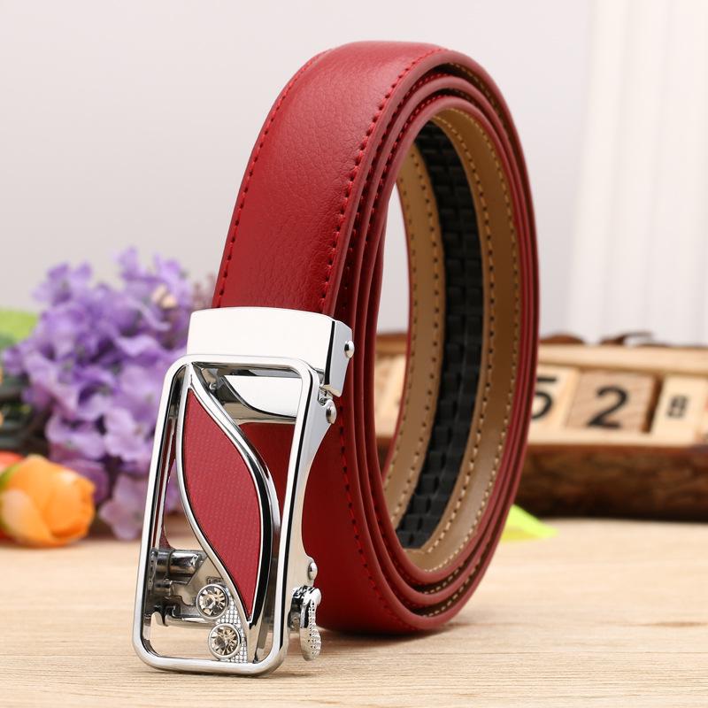 Women's Casual Double-Sided Lychee Pattern Leather Belt with Automatic Buckle