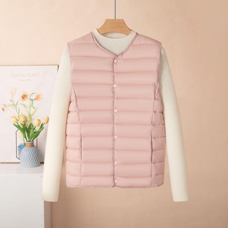 New women's vest spring and winter down cotton vest women's light and thin collar close-fitting warm inside and outside vest