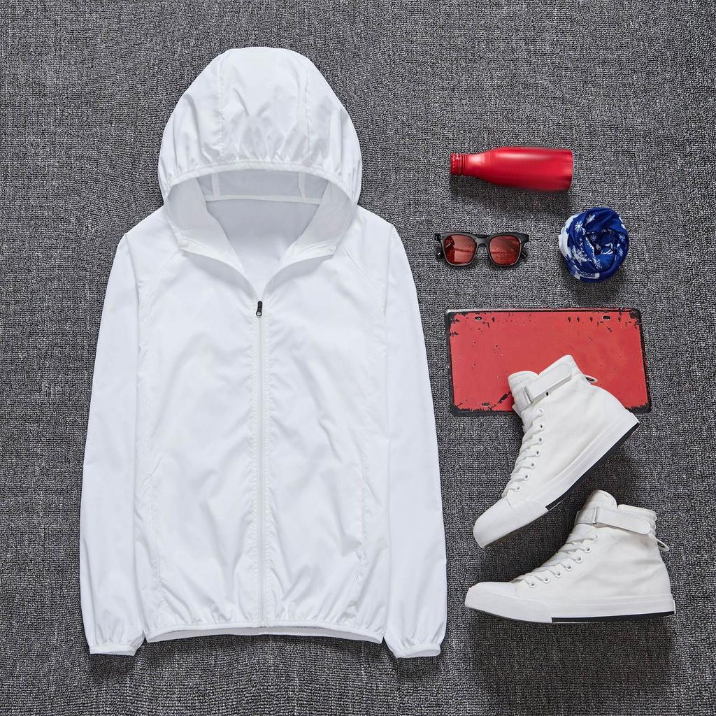 Women's Solid Colored Hooded Long Sleeved Jacket, Windbreaker, Sun Jacket, Outdoor Sports Jacket
