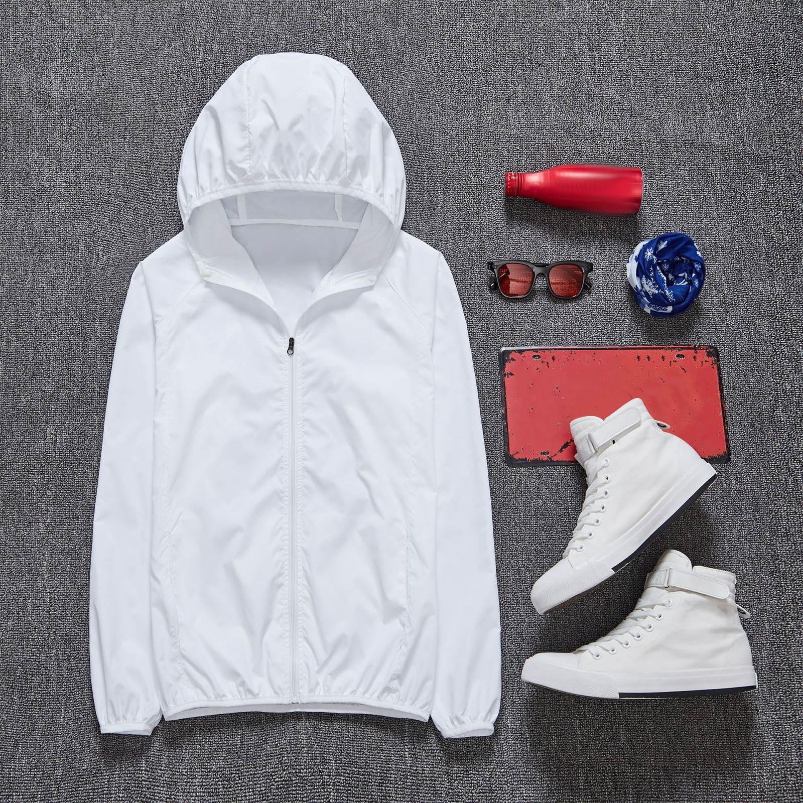 

Женская однотонная куртка с капюшоном и длинными рукавами, ветровка, солнцезащитная куртка, спортивная куртка на открытом воздухе M белый