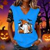 Women's Halloween Print V-Neck Short Sleeve Pullover Top for Casual Wear