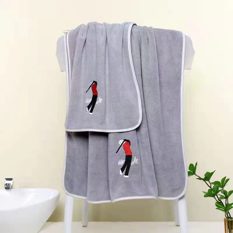 High-density Coral Fleece Embroidered Bath Towel Towel Two-piece Set Soft and Quick-drying Absorbent Beach Towel Cute Household Wrap Towel