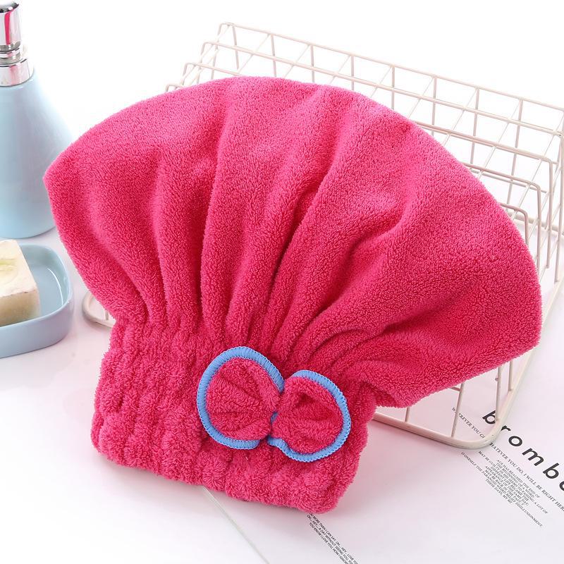 Coral Velvet Bowknot Princess Shower Cap - Soft, Water-Absorbing High-Density Hair Drying Hat