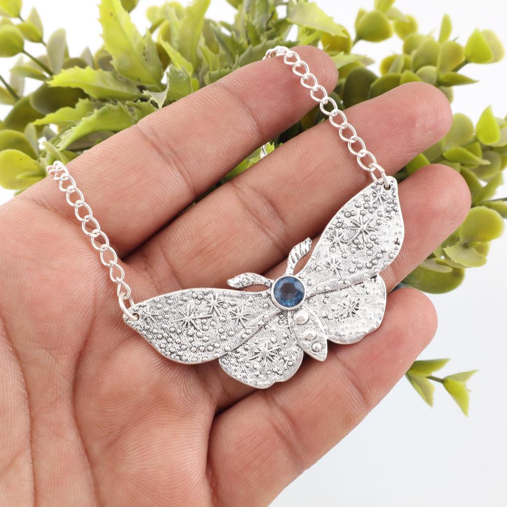 London Blue Topaz Pendant, 925 Solid Sterling Silver Gemstone Jewelry, Handmade Pendant, For Thanksgiving